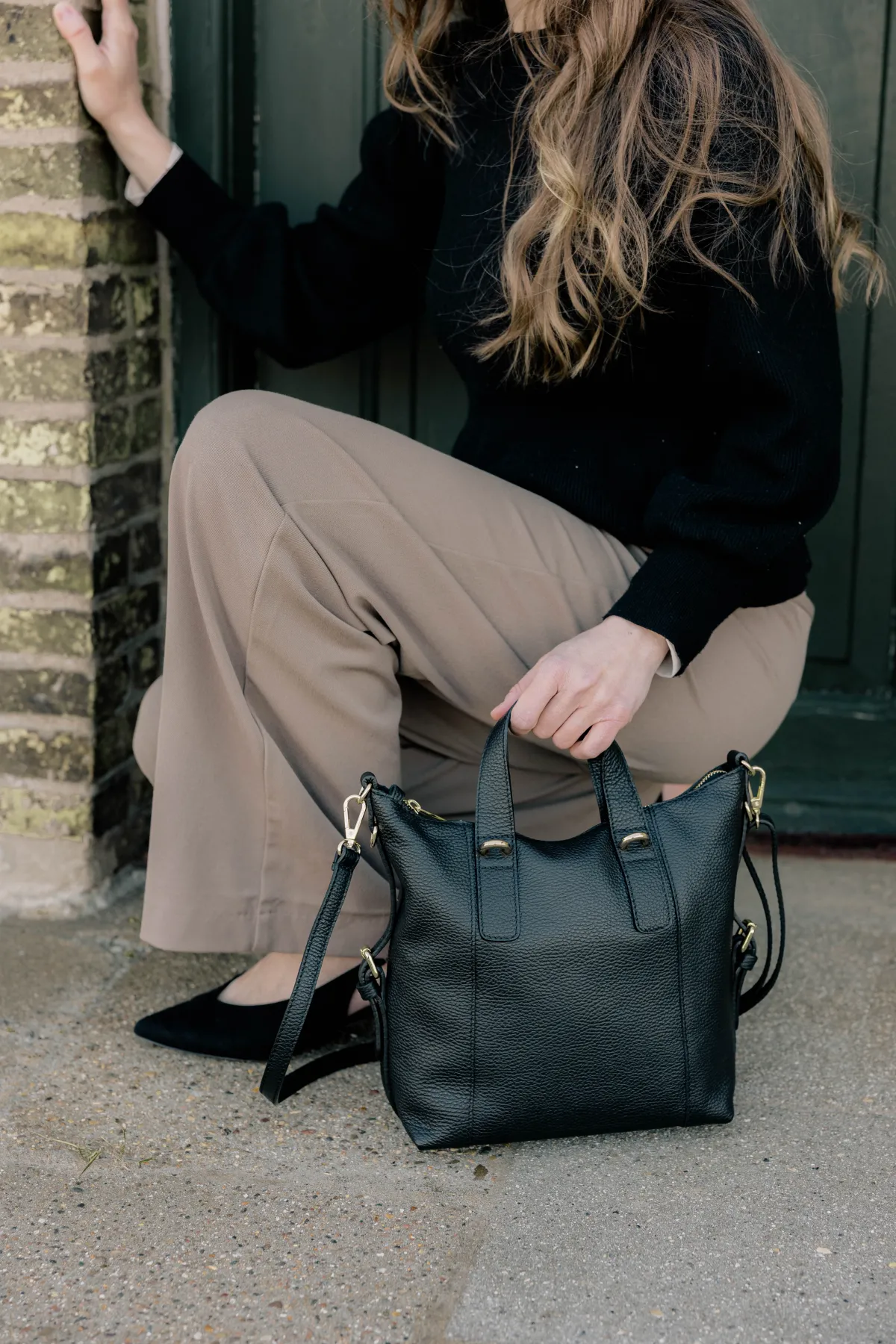 JOSEFINE – Håndtaske og crossbody i ægte læder | Sort
