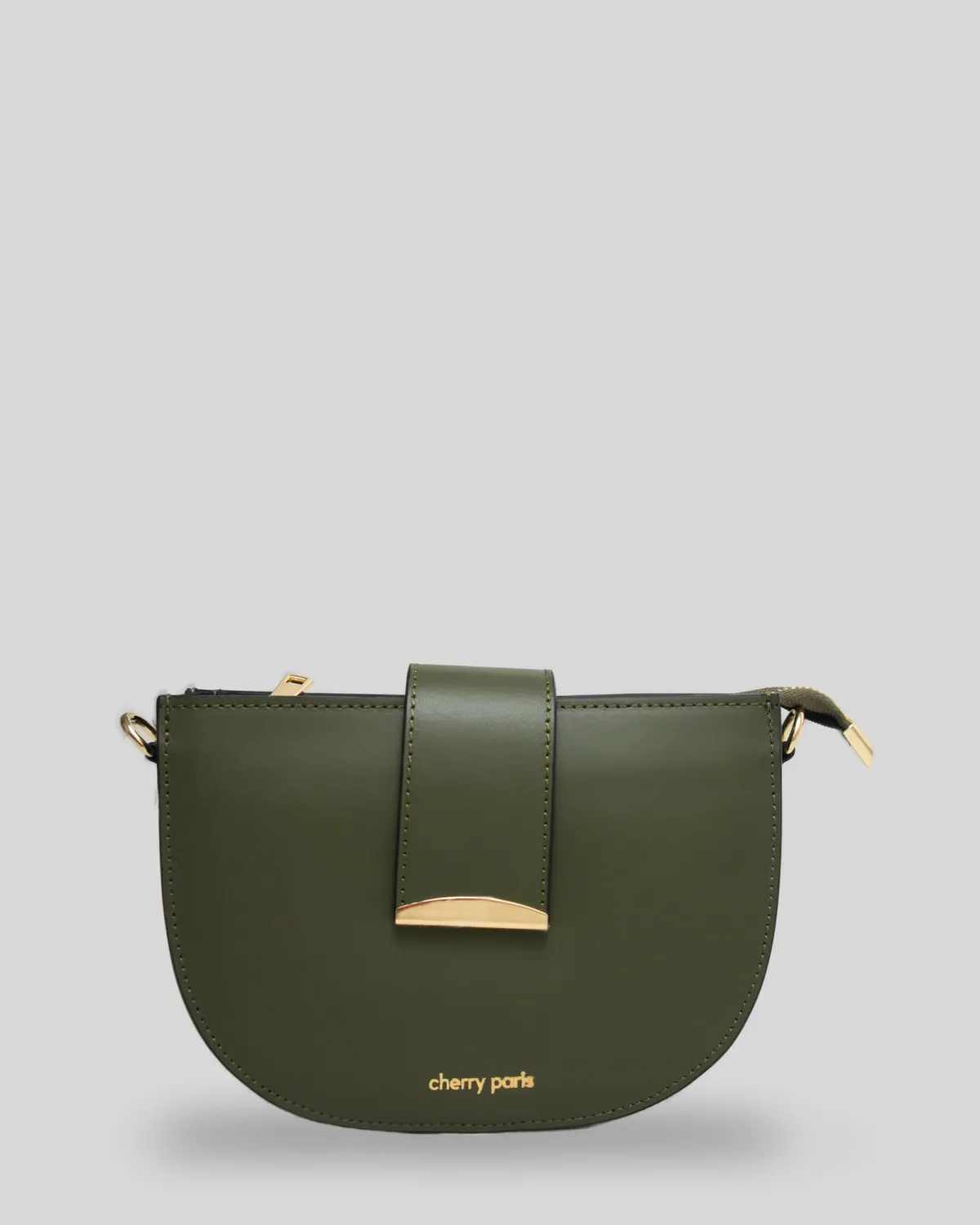 AMELIE – Crossbody-taske i glat læder med gyldne detaljer | Olivengrøn