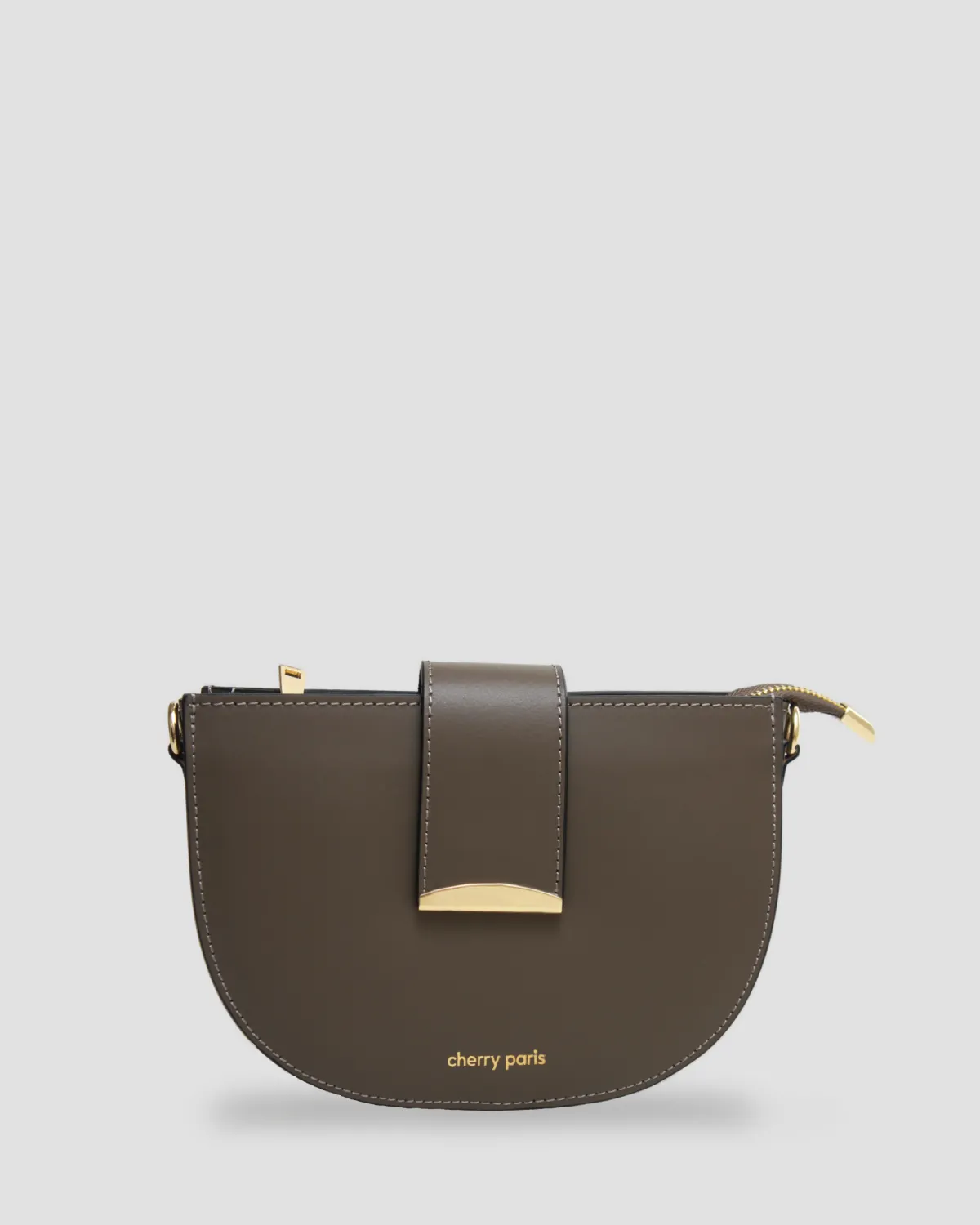 AMELIE – Crossbody-taske i glat læder med gyldne detaljer | Mørk taupe